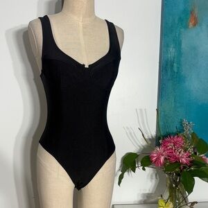 iris Black Sculpted Scoop-Neck Bodysuit